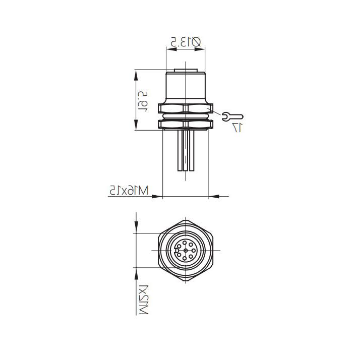 M12 8Pin、Male 、Flanged connector、Front board mount、PCB installation、64SB21P